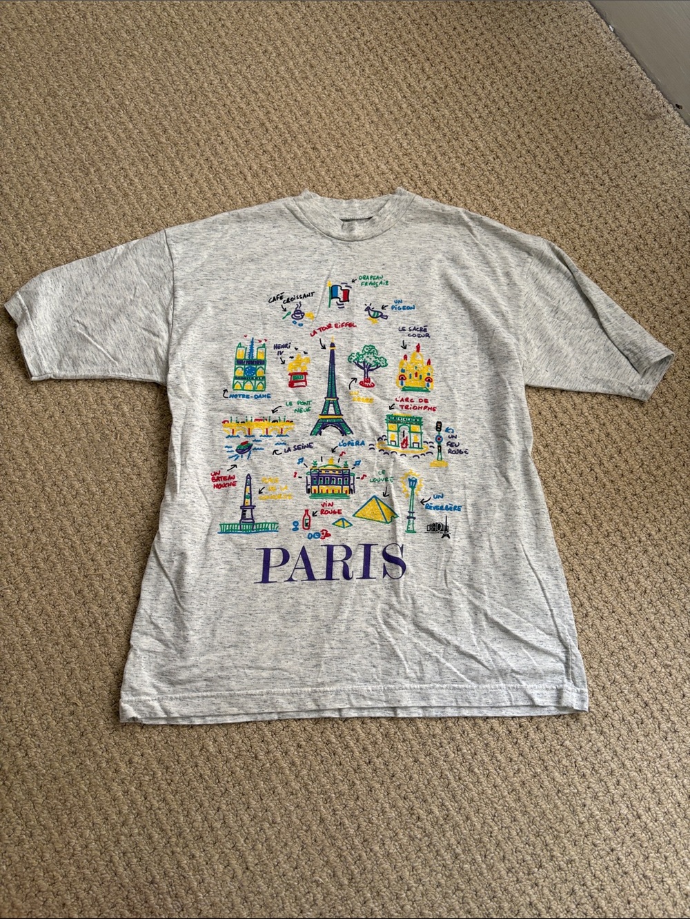 Vintage Gray Paris Landmark Short Sleeve Tee Shirt Cotton